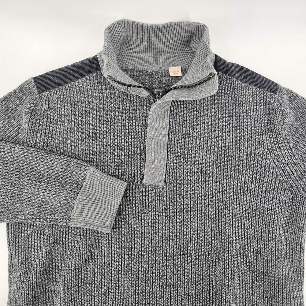 Hugo Boss Orange Mens Quarter Zip Ribbed Cotton Sweater Gray Mock Neck Pullover